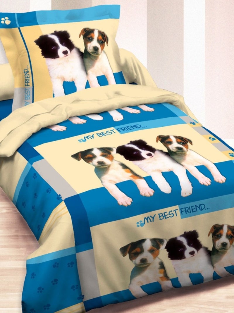 Housse de couette 140x200 MY BEST FRIEND + 1 taie Bleu - Kiabi