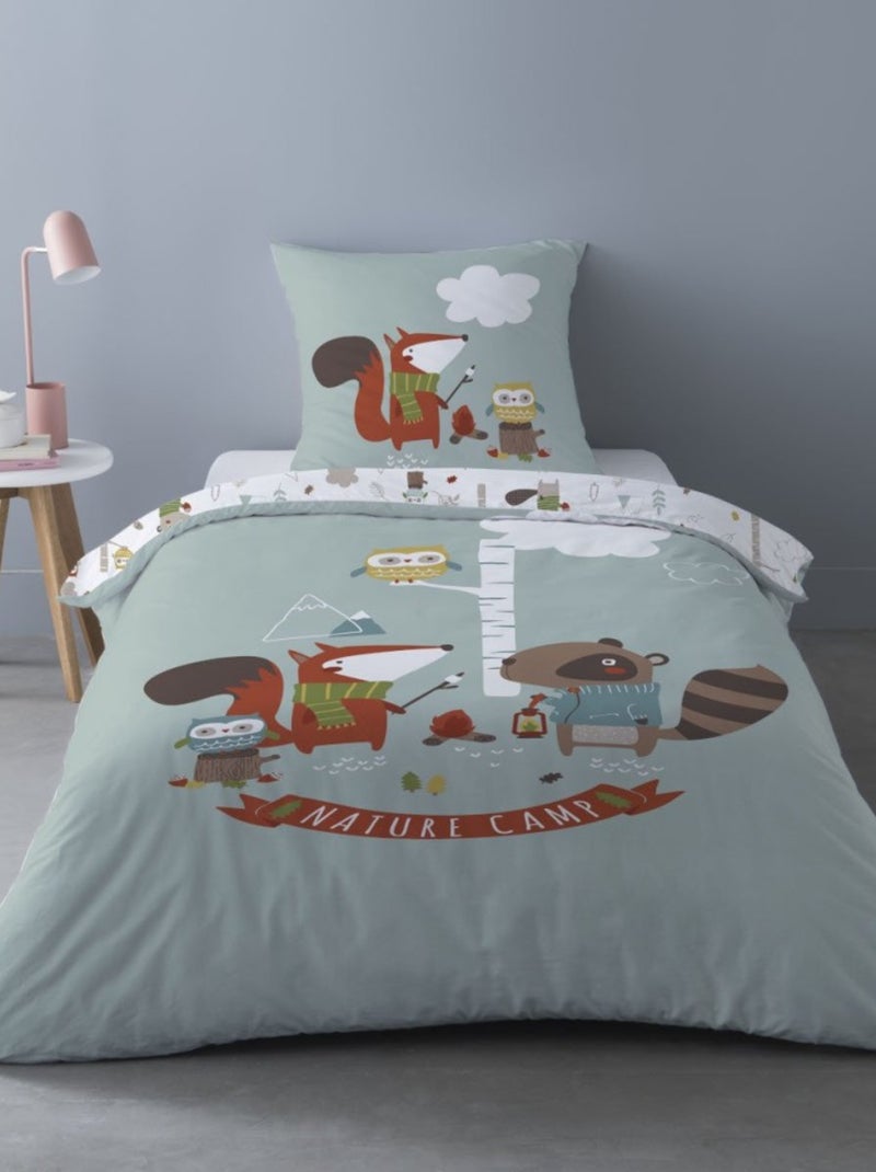 Housse de couette 140x200 NATURE CAMP + 1 taie Gris - Kiabi