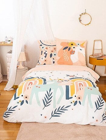 Housse de couette 140x200 Prunellia + taie 100% coton 57 fils