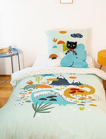 Housse de couette 140x200 réversible + 1 taie en coton adouci