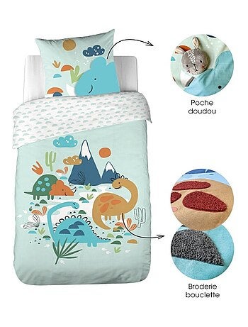 Housse de couette 140x200 réversible + 1 taie en coton adouci