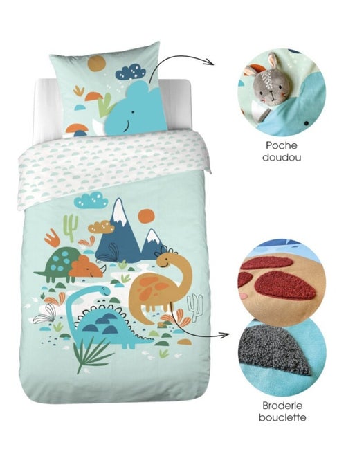 Housse de couette 140x200 réversible + 1 taie en coton adouci - Kiabi