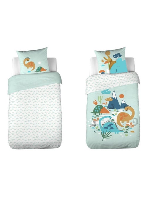 Housse de couette 140x200 réversible + 1 taie en coton adouci - Kiabi