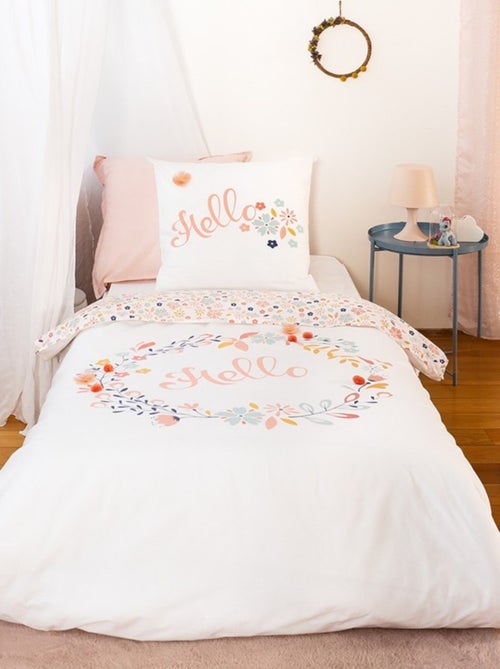 Housse de couette 140x200 réversible + 1 taie en coton adouci - Kiabi