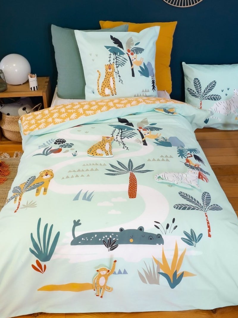 Housse de couette 140x200 réversible + 1 taie JUNGLE MANIA Multicolore - Kiabi