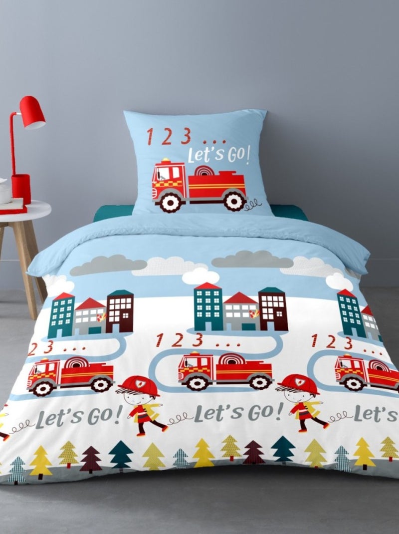 Housse de couette 140x200 ROBIN + 1 taie 100% coton Rouge - Kiabi