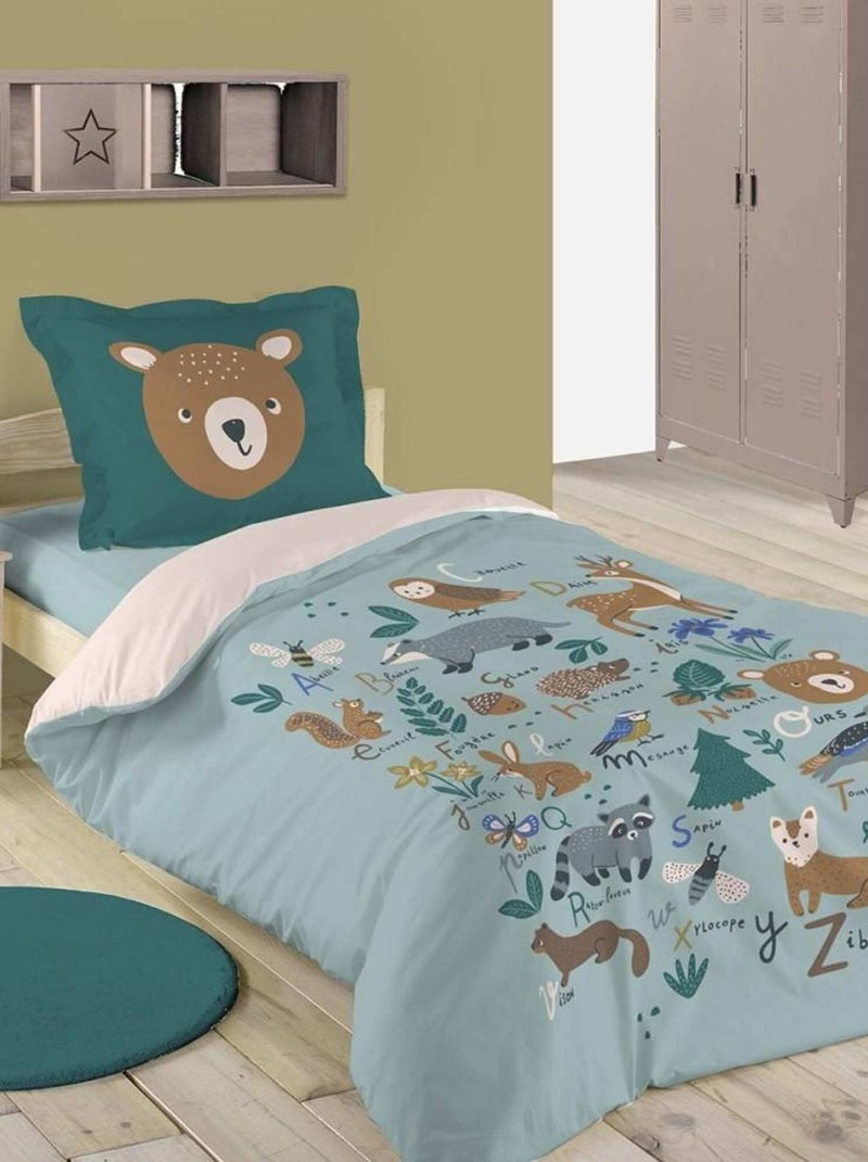 Housse de couette 140x200 Saturnin + 1 taie coton 57 fils Bleu - Kiabi