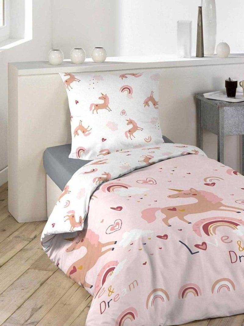 Housse de couette 140x200 Silana + 1 taie microfibre Rose - Kiabi