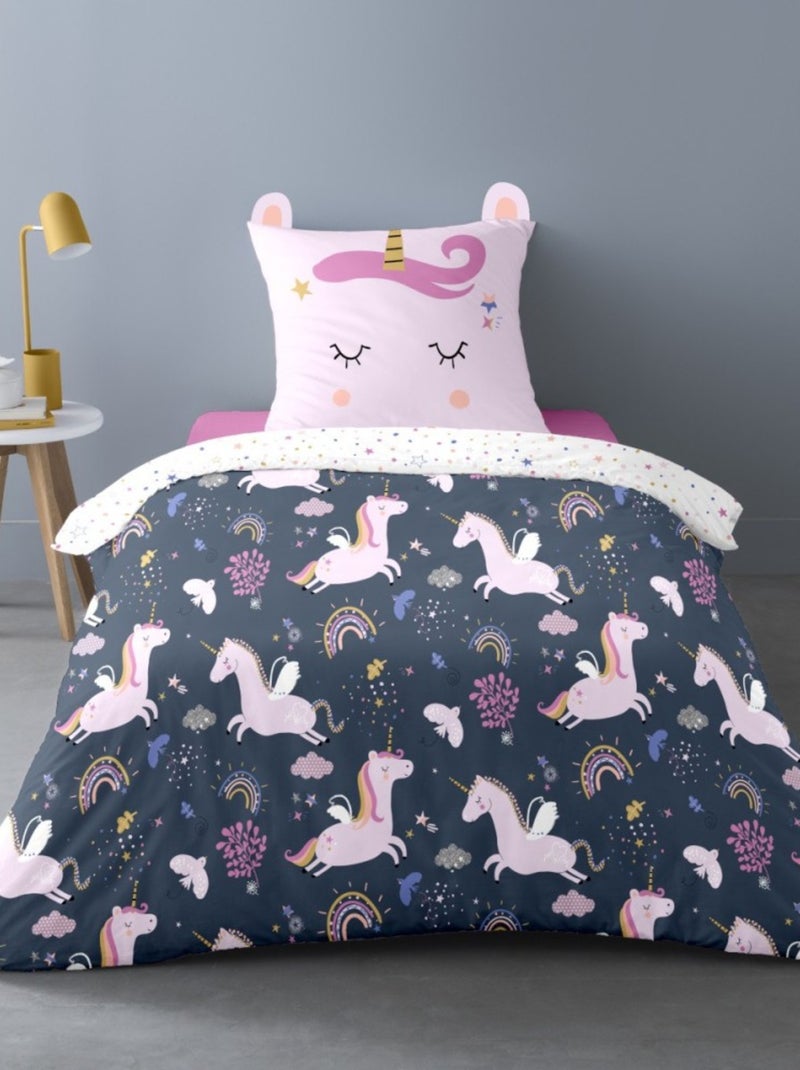 Housse de couette 140x200 Stella la licorne + 1 taie 100% coton Multicolore - Kiabi