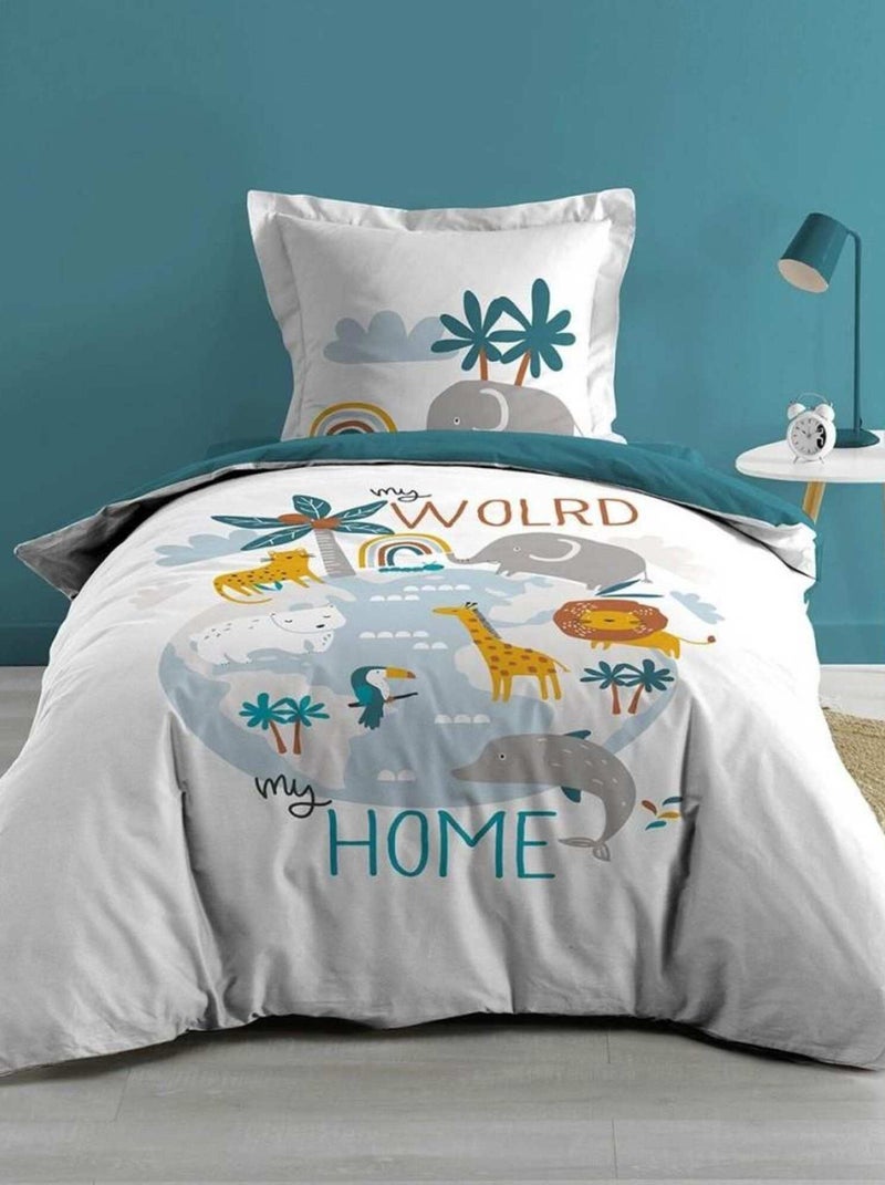 Housse de couette 140x200 + taie Animalia coton Bleu - Kiabi