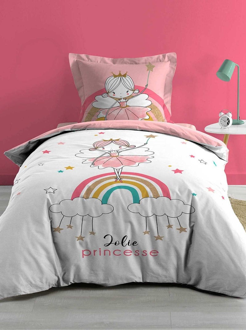 Housse de couette 140x200 + taie Arc en ciel coton Blanc - Kiabi