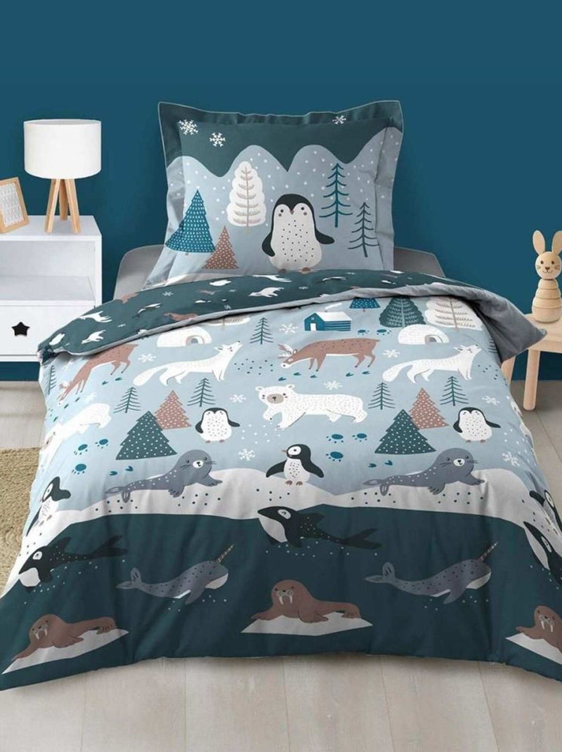 Housse de couette 140x200 + taie Banquise coton 57 fils Bleu - Kiabi