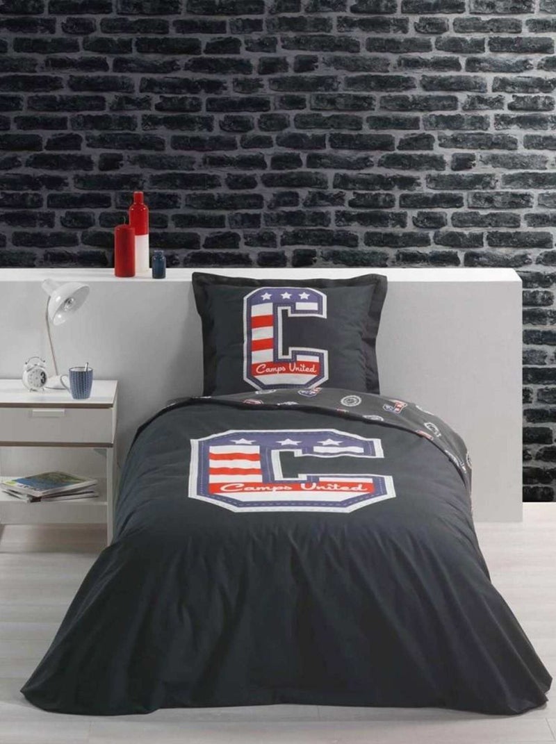 Housse de couette 140x200 + taie Camps Flag coton Gris - Kiabi