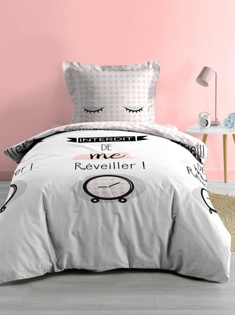 Housse de couette 140x200 + taie Dring coton 42 fils Blanc - Kiabi