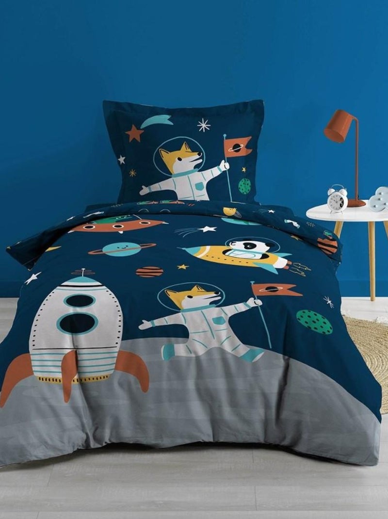 Housse de couette 140x200 + taie Fusée coton 42 fils Bleu - Kiabi