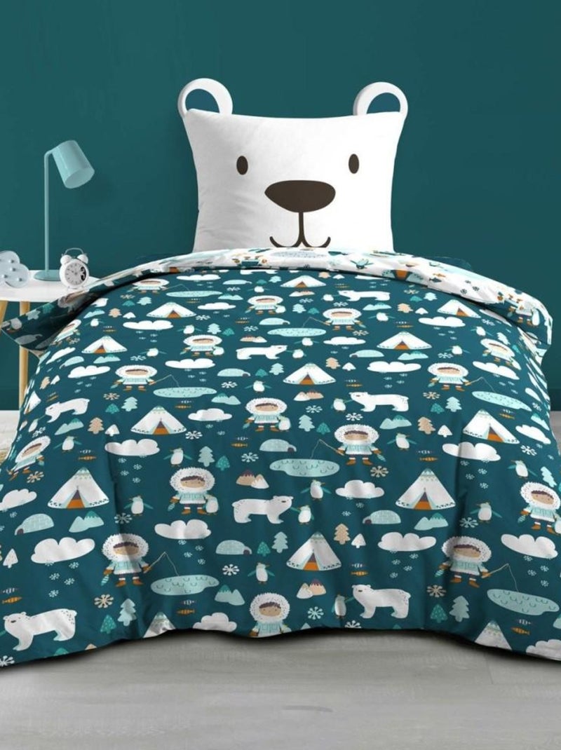 Housse de couette 140x200 + taie Igloo coton 42 fils Bleu - Kiabi
