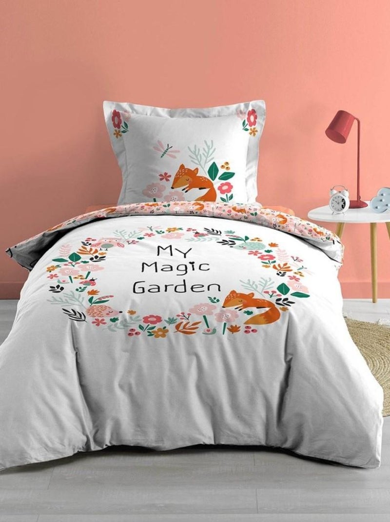 Housse de couette 140x200 + taie Magic Garden coton 42 fils Rose - Kiabi