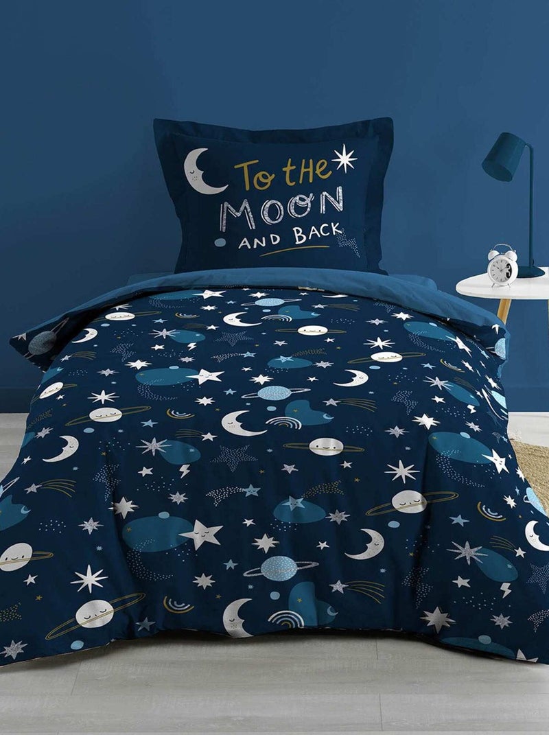 Housse de couette 140x200 + taie phosphorescent Moonlight bleu coton Bleu - Kiabi