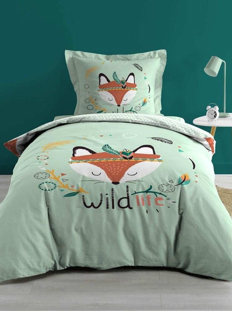 Housse de couette 140x200 + taie Renardeau coton Vert - Kiabi