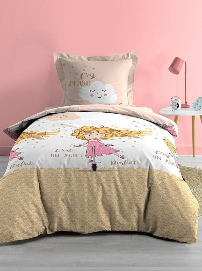 Housse de couette 140x200 + taie Trotti coton 42 fils Jaune - Kiabi