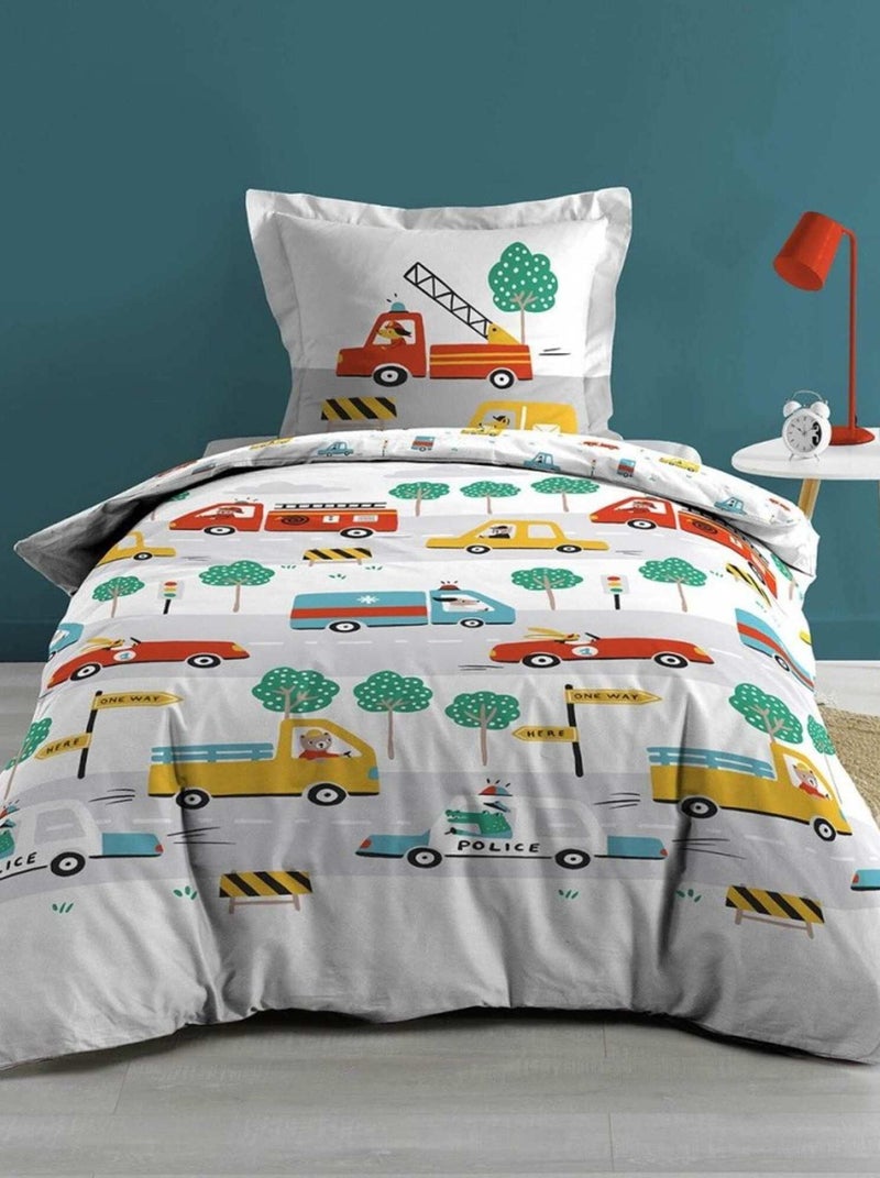 Housse de couette 140x200 + taie Voiture coton Gris - Kiabi