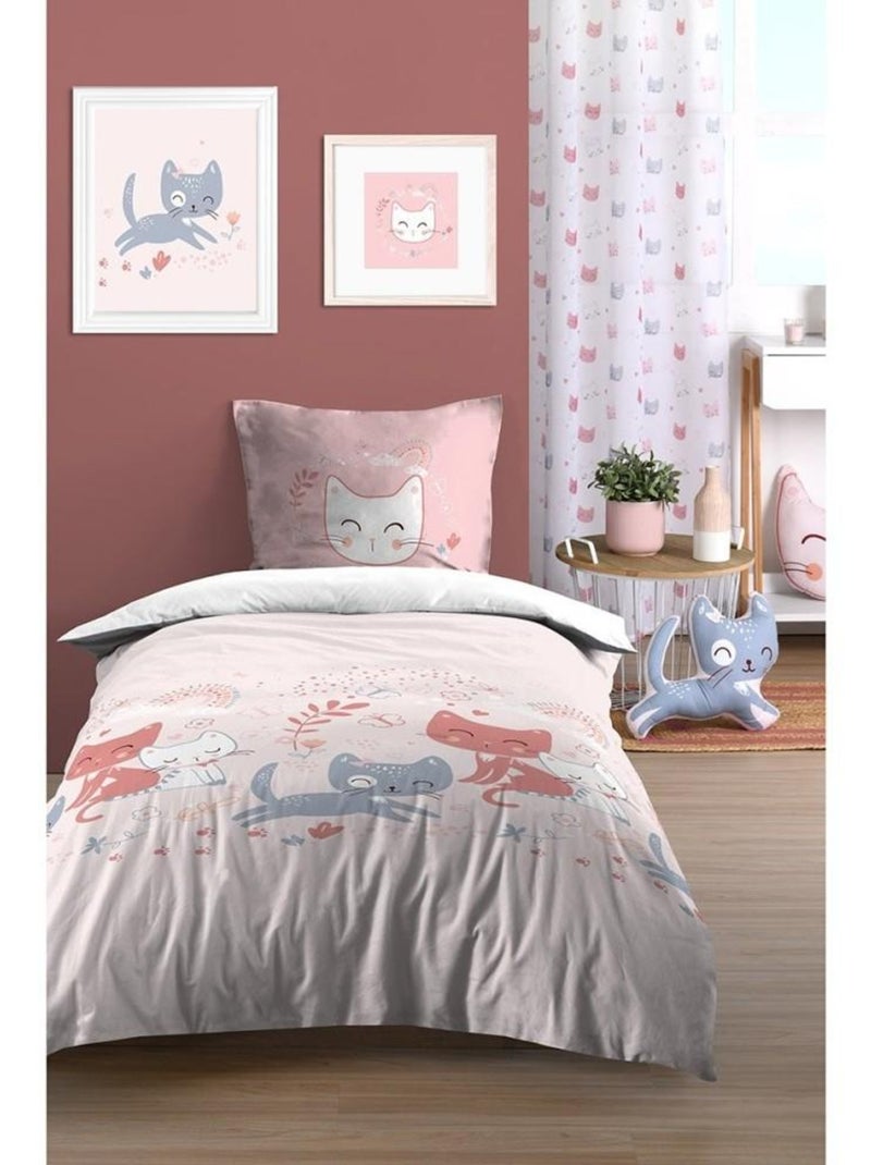 Housse de couette 140x200 Zoeline + 1 taie coton 57 fils Rose - Kiabi