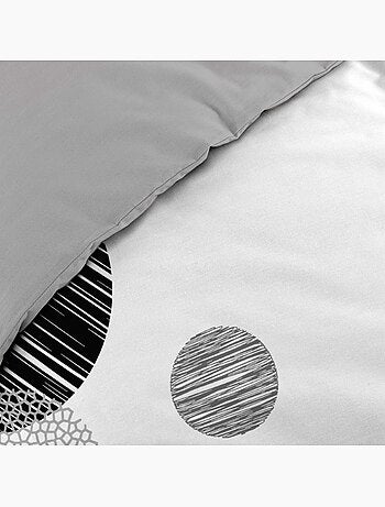 Housse de couette 2 personnes + 2 taies 100% coton 57fils noir et blanc