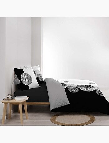 Housse de couette 2 personnes + 2 taies 100% coton 57fils noir et blanc