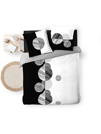 Housse de couette 2 personnes + 2 taies 100% coton 57fils noir et blanc