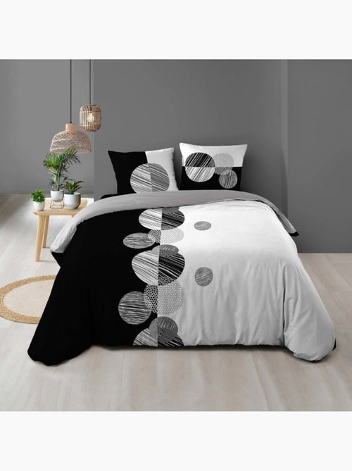 Housse de couette 2 personnes + 2 taies 100% coton 57fils noir et blanc - Kiabi