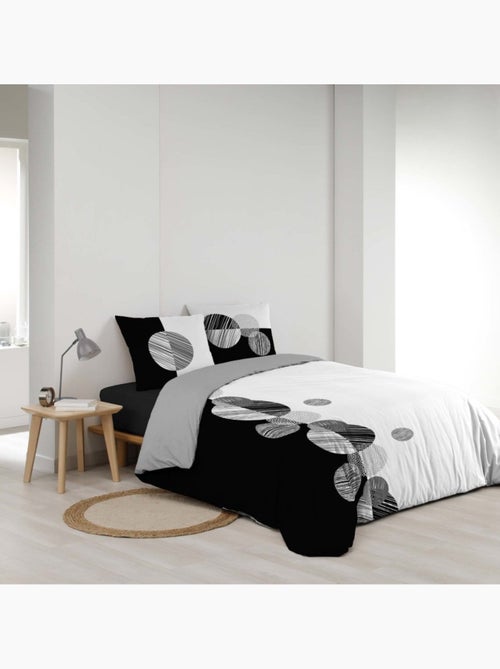 Housse de couette 2 personnes + 2 taies 100% coton 57fils noir et blanc - Kiabi