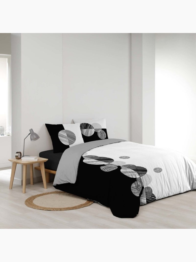 Housse de couette 2 personnes + 2 taies 100% coton 57fils noir et blanc Noir - Kiabi