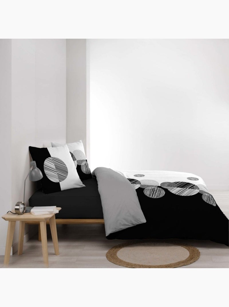 Housse de couette 2 personnes + 2 taies 100% coton 57fils noir et blanc Noir - Kiabi