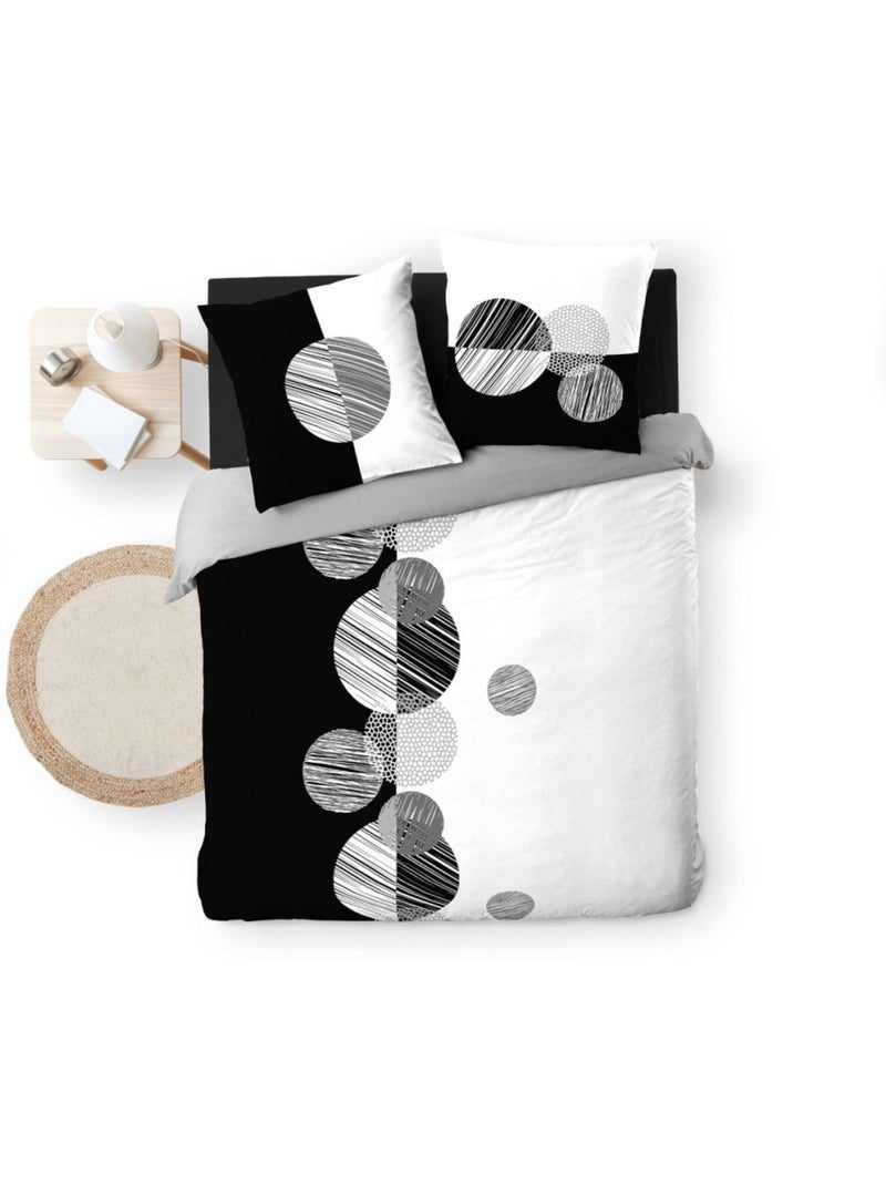 Housse de couette 2 personnes + 2 taies 100% coton 57fils noir et blanc Noir - Kiabi