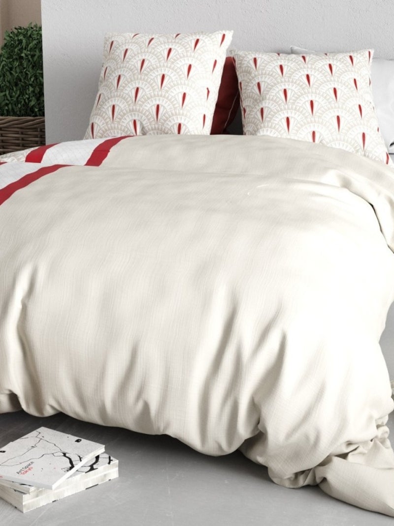 Housse de couette 2 personnes + 2 taies en coton 57 fils Beige - Kiabi