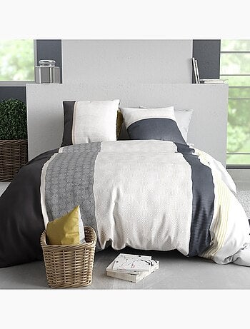 Housse de couette 2 personnes + 2 taies en coton 57 fils