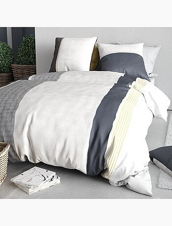 Housse de couette 2 personnes + 2 taies en coton 57 fils