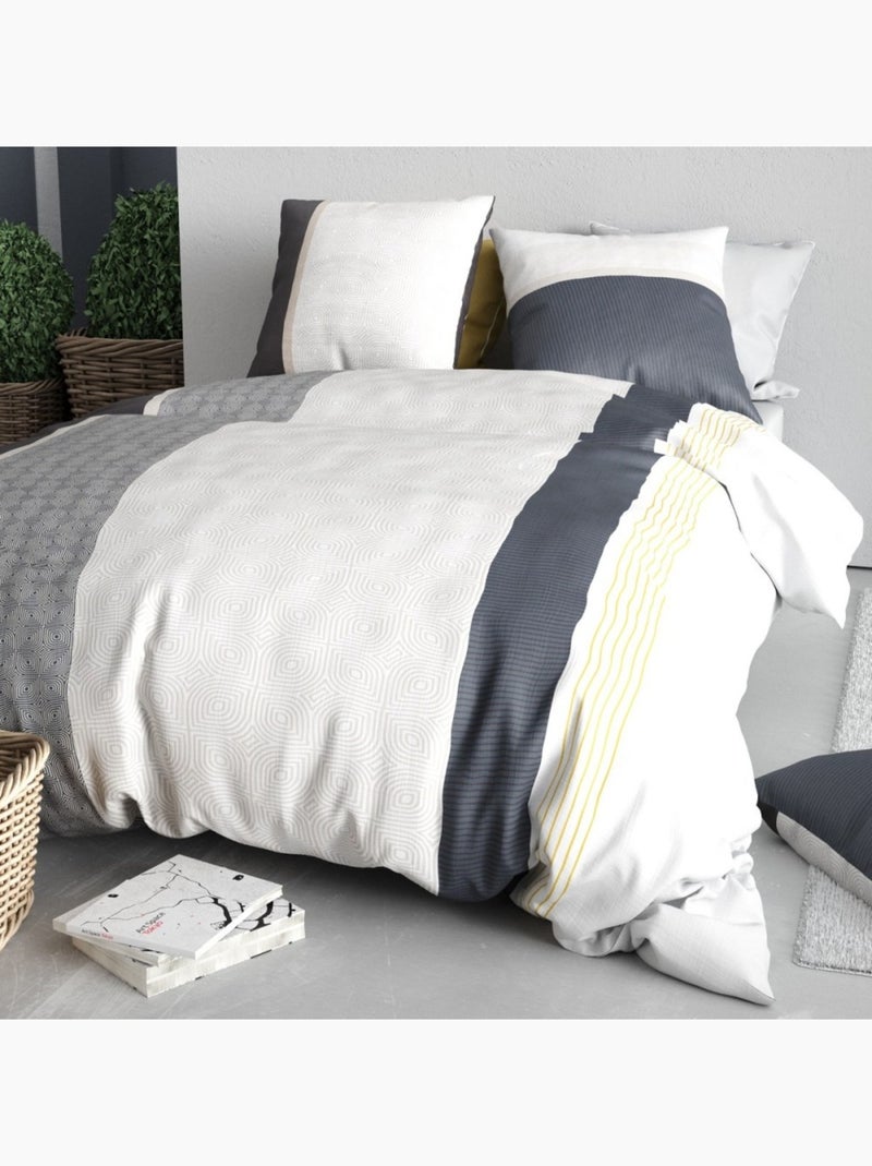 Housse de couette 2 personnes + 2 taies en coton 57 fils Gris - Kiabi