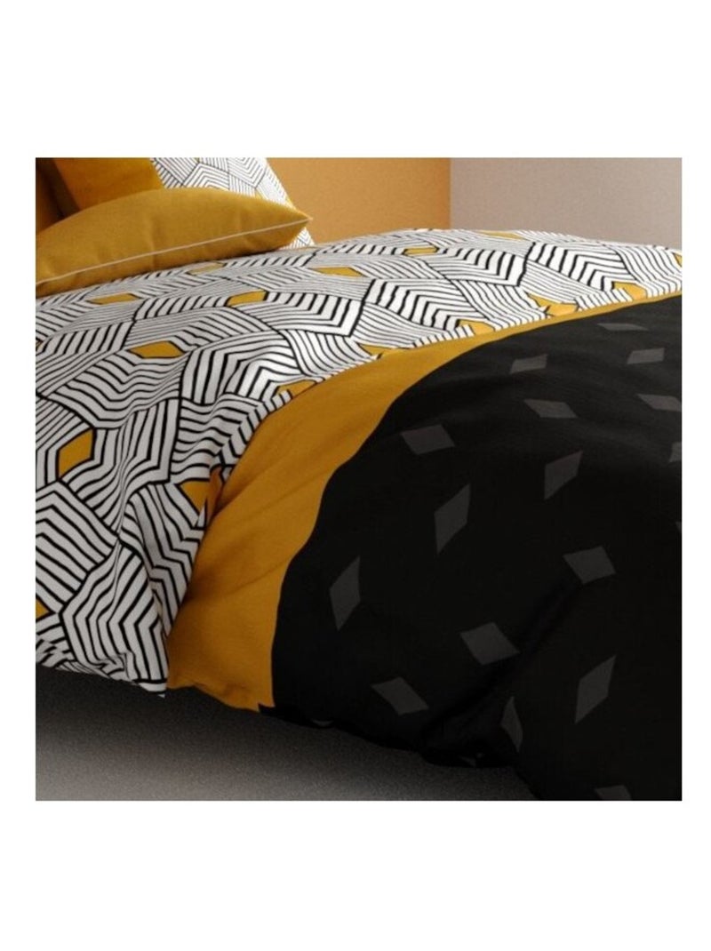 Housse de couette 2 personnes + 2 taies en coton 57 fils Noir - Kiabi