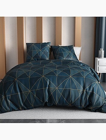 Housse de couette 2 personnes finition bouton + 2 taies 100% microfibre
