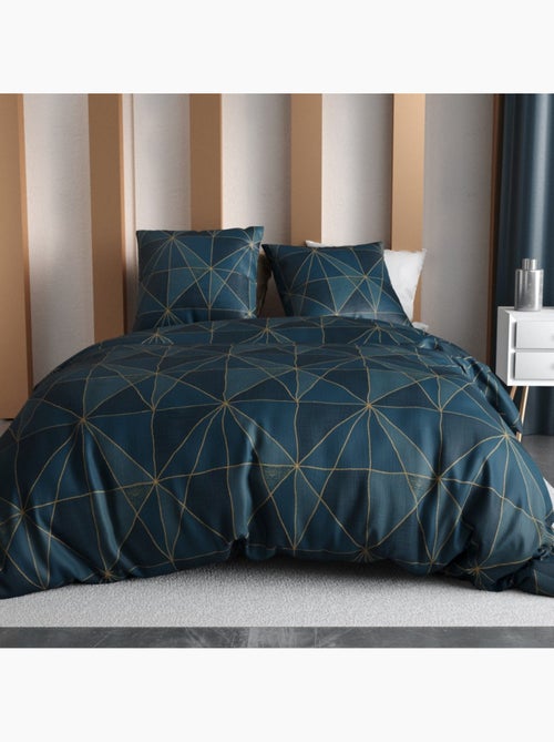 Housse de couette 2 personnes finition bouton + 2 taies 100% microfibre - Kiabi