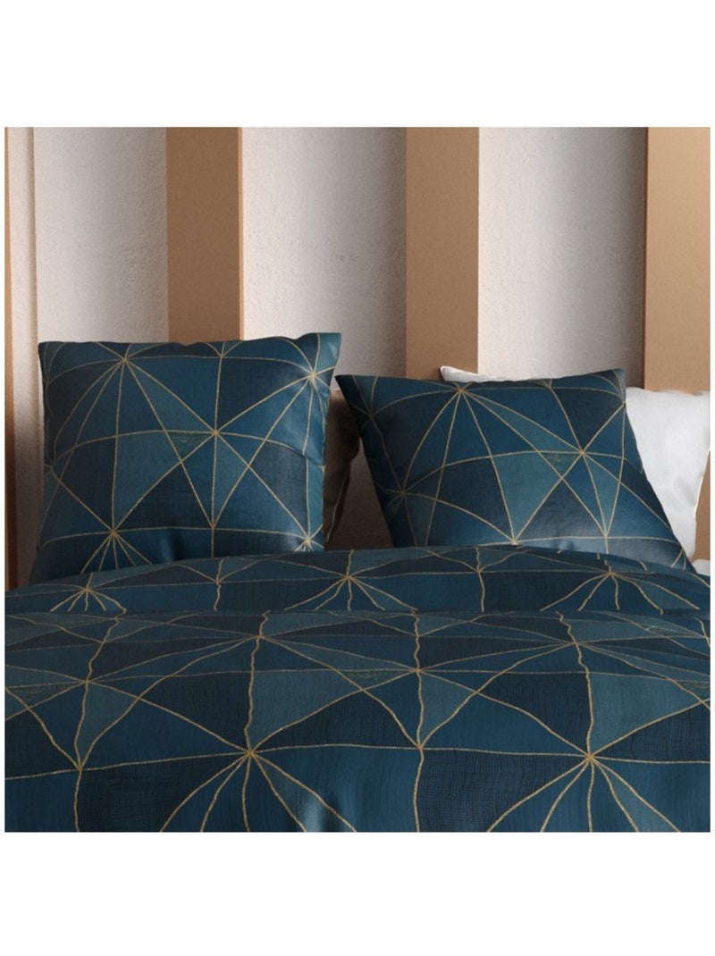 Housse de couette 2 personnes finition bouton + 2 taies 100% microfibre Bleu - Kiabi