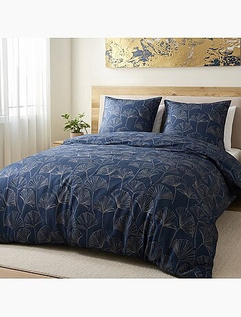 Housse de couette 2 personnes finition bouton + 2 taies 100% microfibre