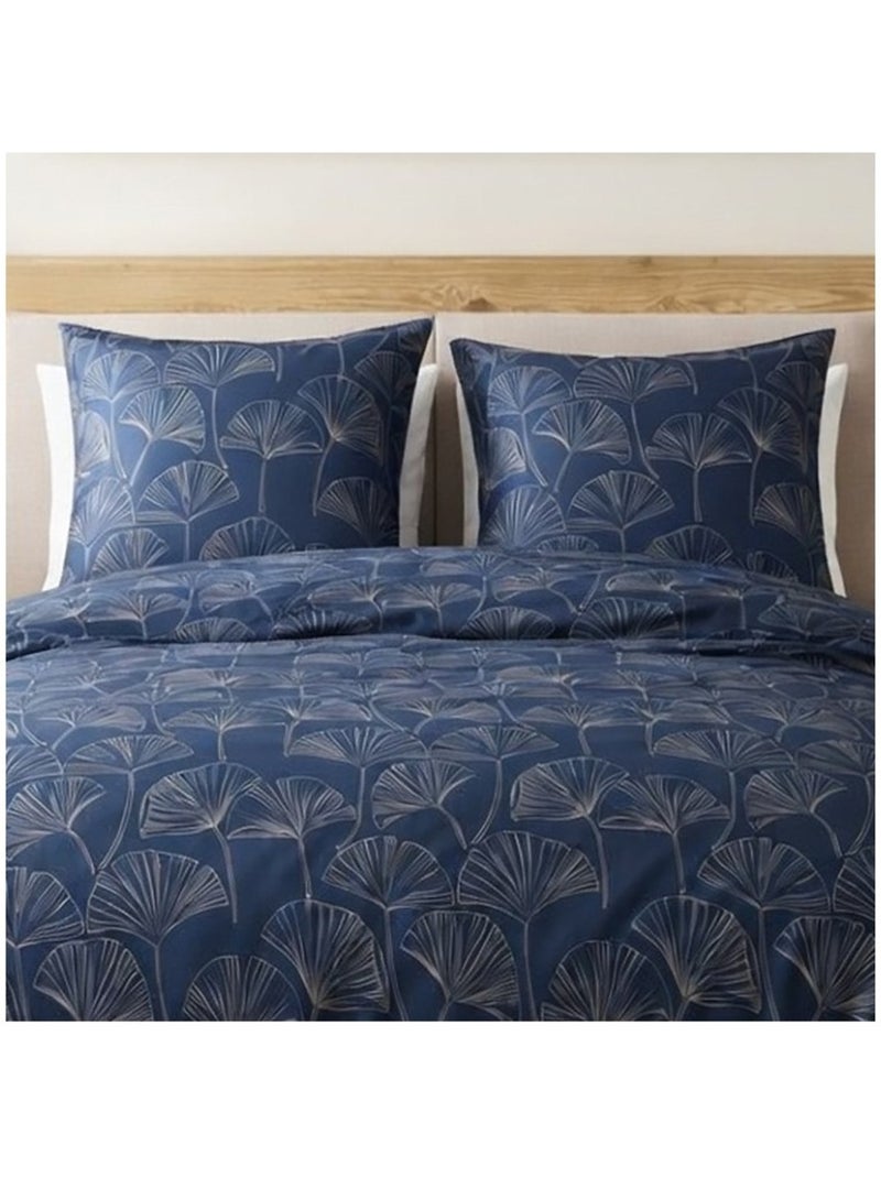 Housse de couette 2 personnes finition bouton + 2 taies 100% microfibre Bleu - Kiabi