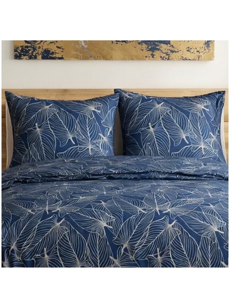 Housse de couette 2 personnes finition bouton + 2 taies 100% microfibre Bleu - Kiabi