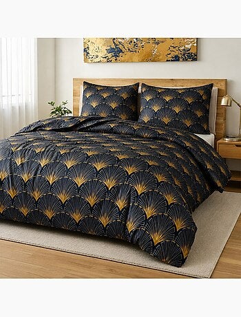 Housse de couette 2 personnes finition bouton + 2 taies 100% microfibre