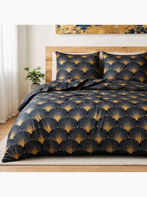 Housse de couette 2 personnes finition bouton + 2 taies 100% microfibre - Kiabi Housse de couette 2 personnes finition bouton + 2 taies 100% microfibre - Kiabi