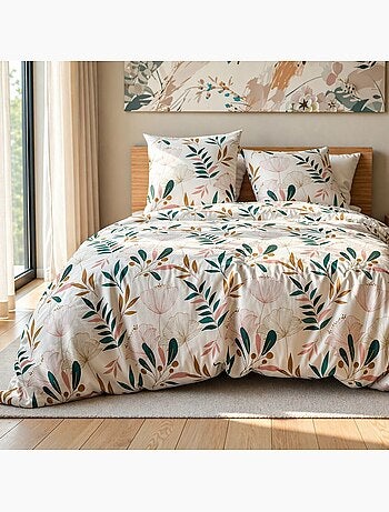 Housse de couette 2 personnes finition bouton + 2 taies 100% microfibre