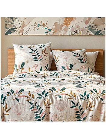 Housse de couette 2 personnes finition bouton + 2 taies 100% microfibre