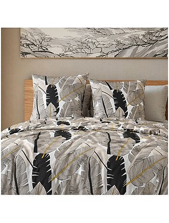 Housse de couette 2 personnes finition bouton + 2 taies 100% microfibre